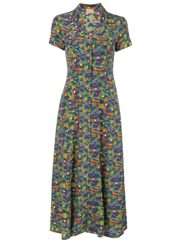 Lhd Long Monkey Print Dress - Multicolour