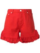 Msgm Ruffle Denim Shorts - Red
