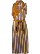 Ermanno Gallamini - Striped Wrap Dress - Women - Silk/acetate - Xs, Brown, Silk/acetate