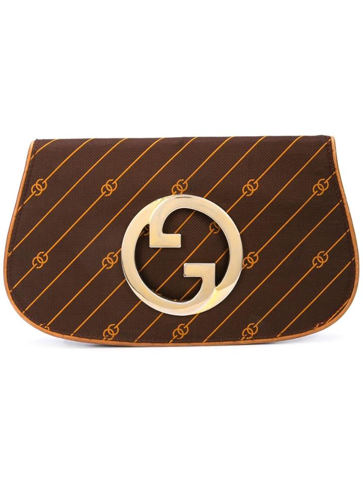 Gucci Vintage Pinstripe Logo Clutch - Brown