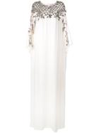 Marchesa Crystal Embroidered Kaftan Gown - White