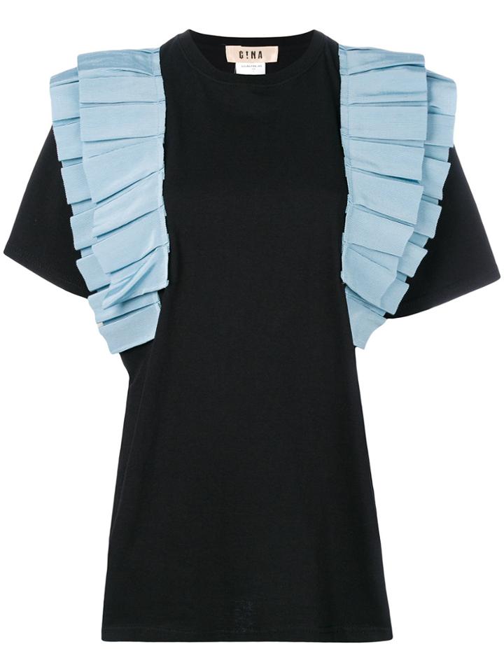 Gina Contrast Ruched Detail T-shirt - Black
