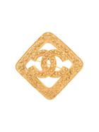 Chanel Pre-owned Embossed Cc Diamond Brooch - Gold