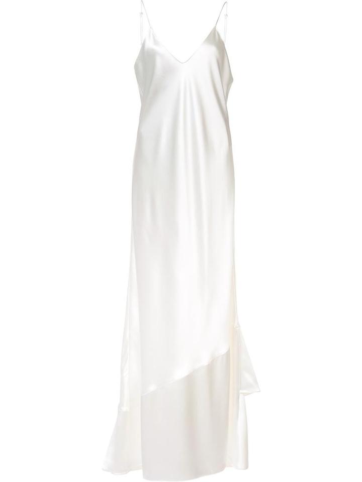 Ryan Roche Ruffled Detail Gown, Women's, Size: 4, White, Silk