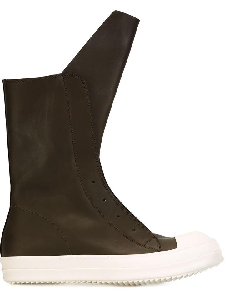 Rick Owens Laceless Sneaker Boots, Men's, Size: 40.5, Brown, Calf Leather/rubber