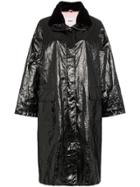 Stand Maia Papery Print Patent Leather Parka - Black