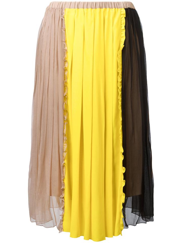 No21 - Colour Block Pleated Skirt - Women - Silk/acetate - 46, Nude/neutrals, Silk/acetate