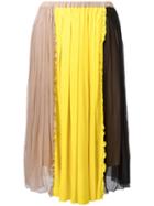 No21 - Colour Block Pleated Skirt - Women - Silk/acetate - 46, Nude/neutrals, Silk/acetate