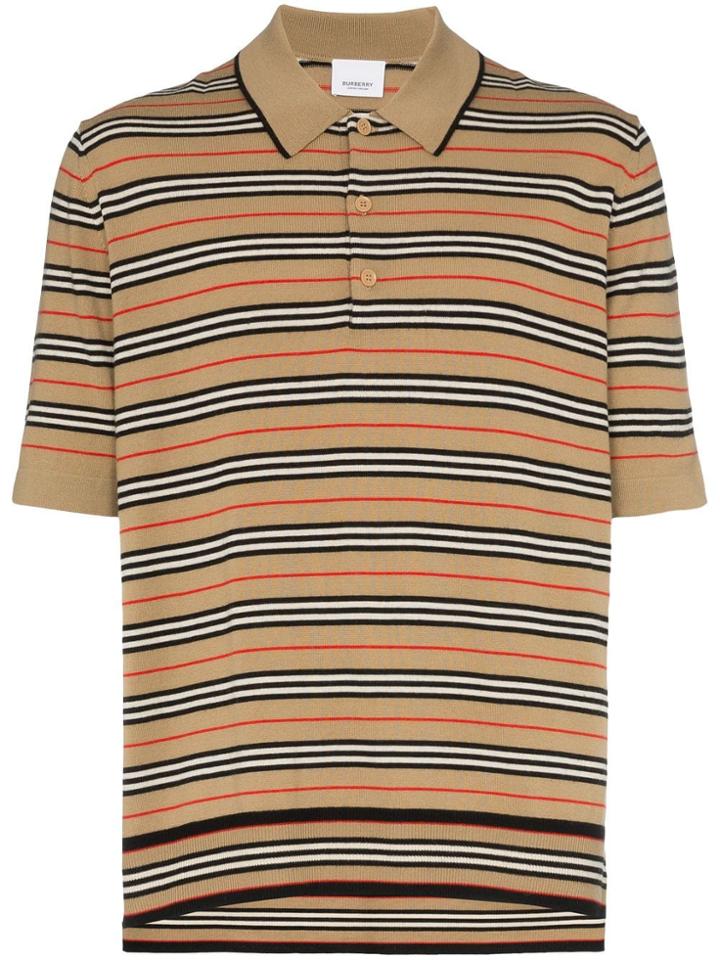 Burberry Beaford Striped Merino Wool Polo Shirt - Neutrals
