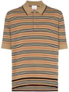 Burberry Beaford Striped Merino Wool Polo Shirt - Neutrals