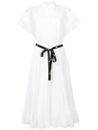 Red Valentino Mesh Sleeve Flared Shirt Dress - White