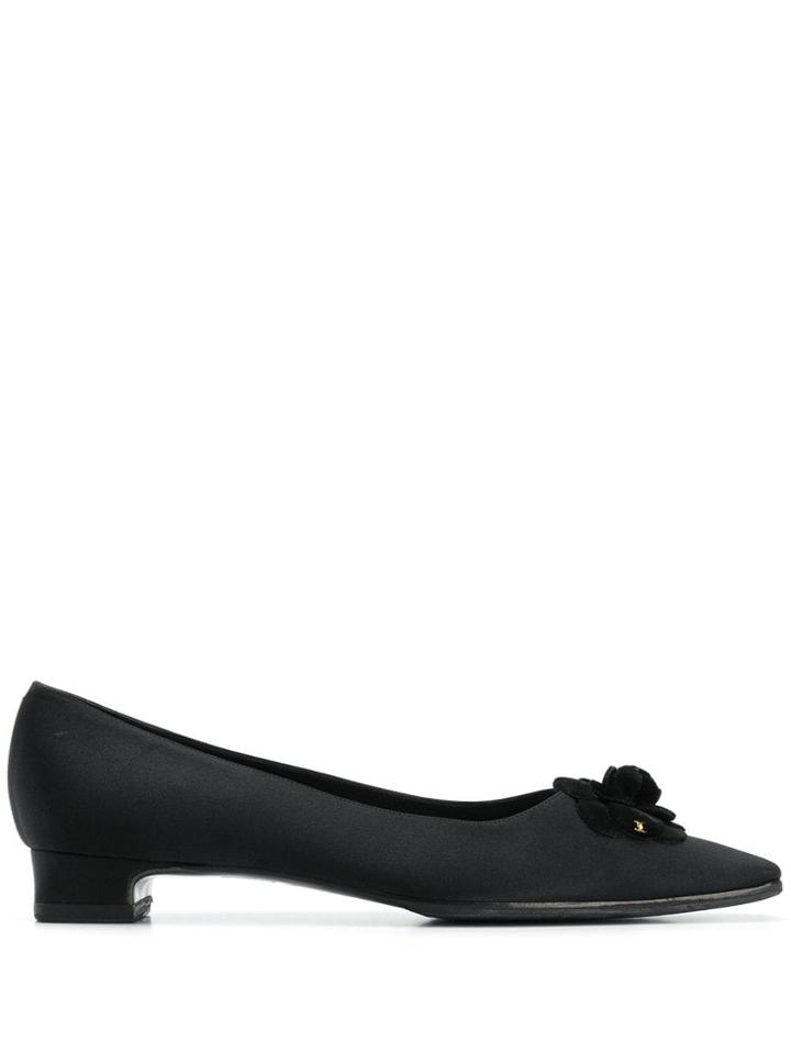Chanel Pre-owned Camellia Flower Appliqué Pointed Pumps - Black