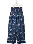 Go To Hollywood Dotted Floral Print Palazzo Pants - Blue