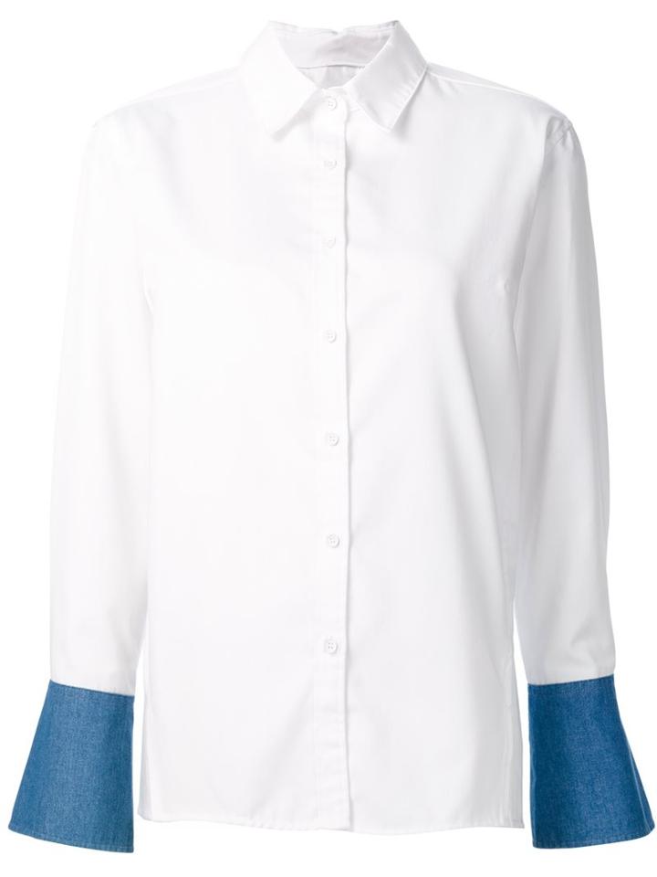 Steve J & Yoni P Denim Colour Block Shirt, Women's, Size: Xs, White, Cotton/polyester