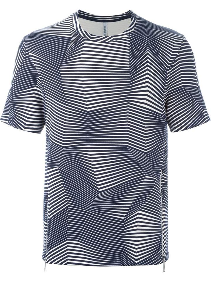 Neil Barrett Mix Stripe T-shirt, Men's, Size: Small, Blue, Cotton/lyocell/viscose/spandex/elastane