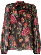 Dolce & Gabbana - Sheer Floral Pussybow Blouse - Women - Silk - 46, Silk
