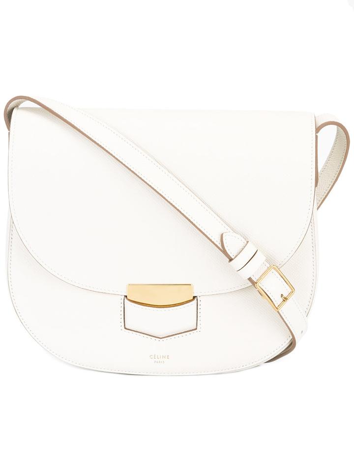 Céline Textured Shoulder Bag, Women's, White, Calf Leather