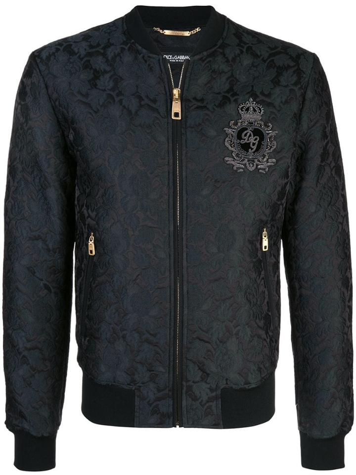 Dolce & Gabbana Embroidered Logo Patch Bomber Jacket - Black