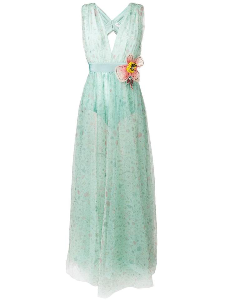 Elisabetta Franchi Flower Brooch Dress - Blue