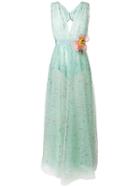 Elisabetta Franchi Flower Brooch Dress - Blue