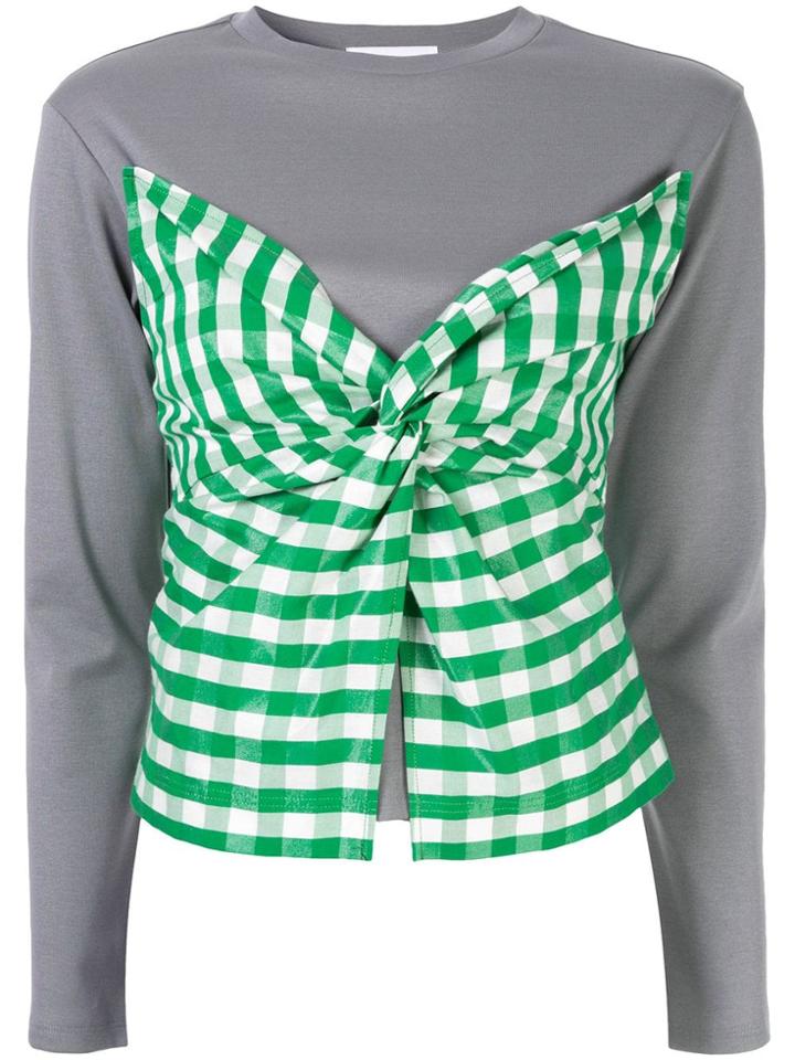 Le Ciel Bleu Gingham Check Knot Detail Top - Grey