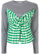 Le Ciel Bleu Gingham Check Knot Detail Top - Grey