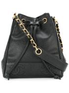 Chanel Vintage Cc Stitch Drawstring Bag - Black