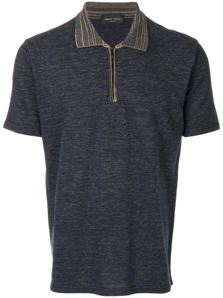 Roberto Collina Zipped Neck Polo Shirt - Blue