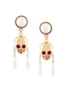 Moschino Skull And Pearl Clip On Earrings, Women's, Metallic