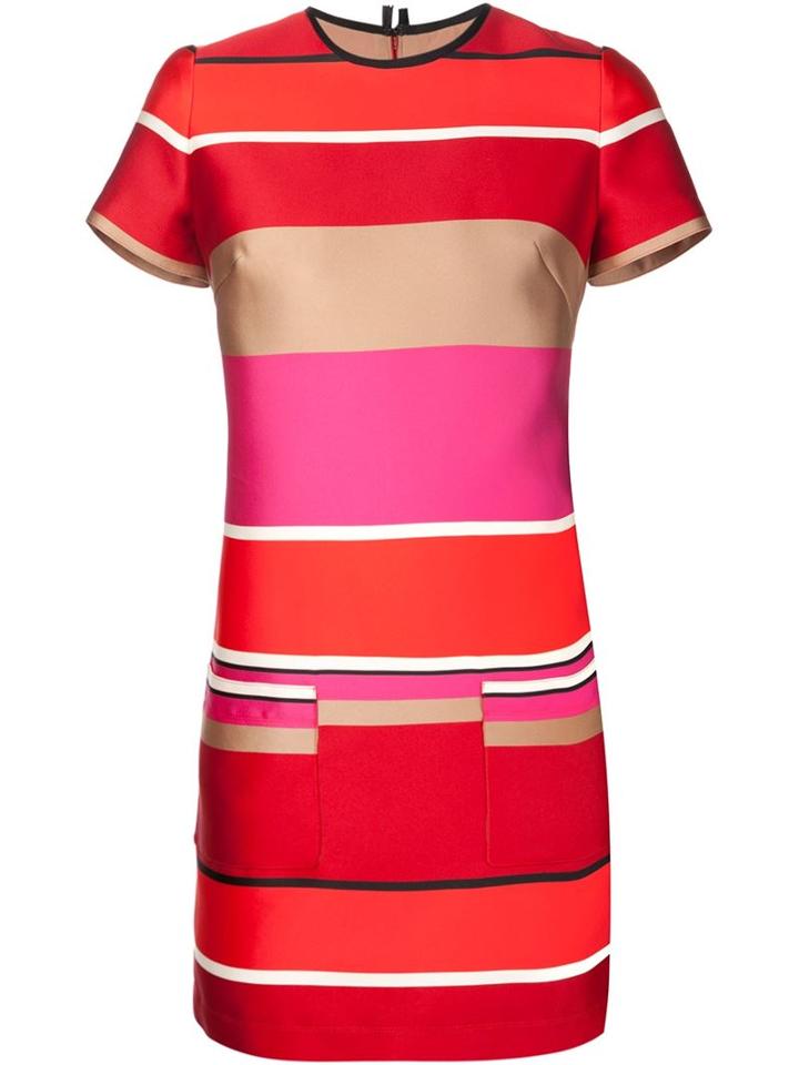Lanvin Candy Stripe Shift Dress, Women's, Size: 40, Red, Polyester/silk