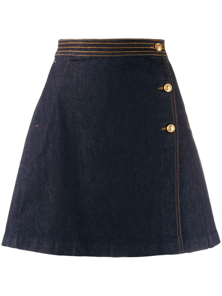 Tory Burch Wrap Denim Skirt - Blue
