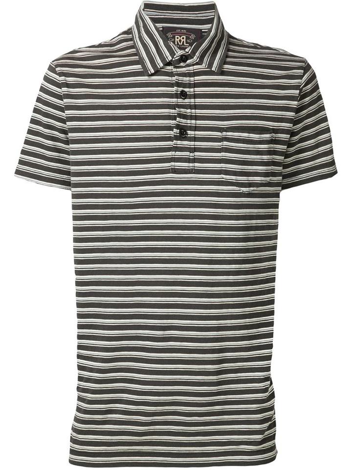 Rrl Striped Polo Shirt, Men's, Size: L, Black, Cotton
