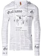John Galliano Vintage Newspaper Print Hooded Top - White