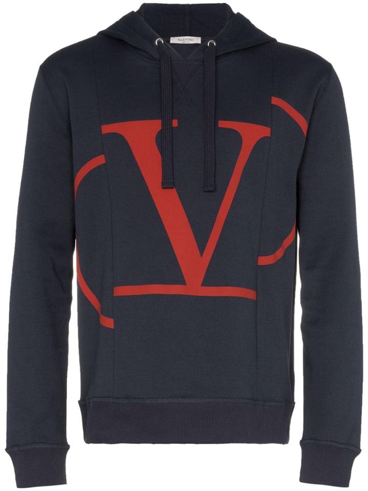 Valentino V Logo Print Hoodie - Blue