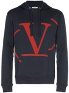 Valentino V Logo Print Hoodie - Blue
