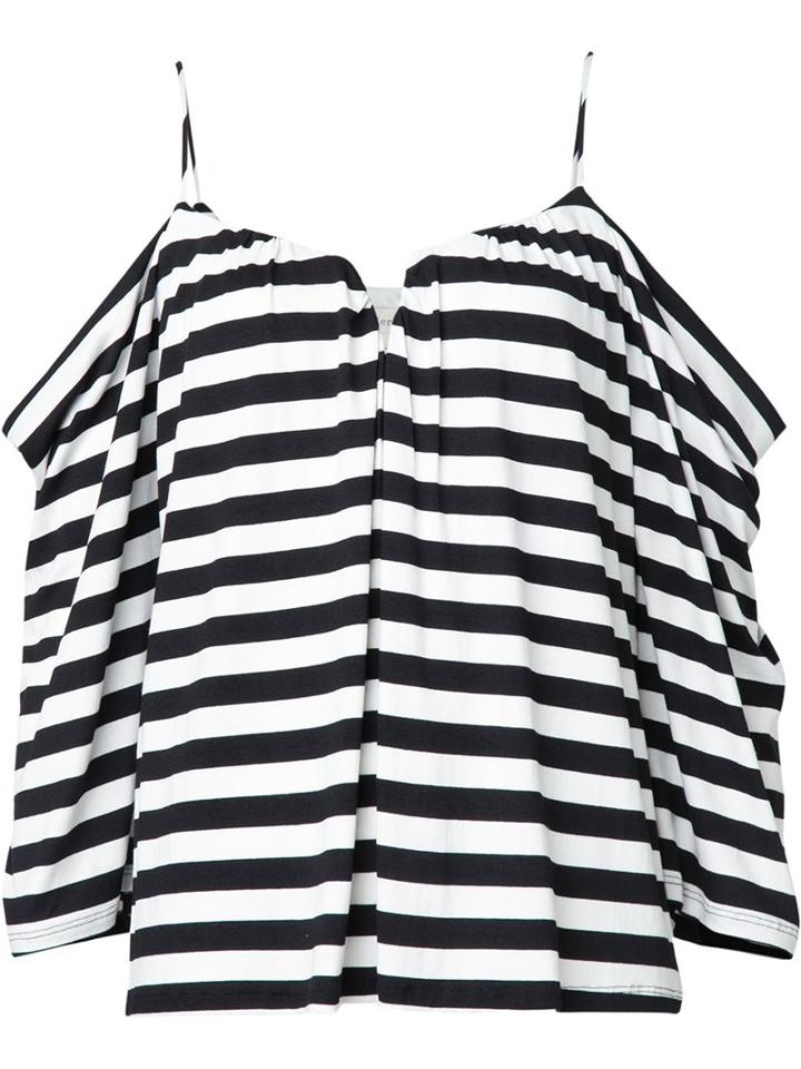 Nicole Miller Striped Off The Shoulder Blouse, Women's, Size: Small, Black, Rayon/spandex/elastane