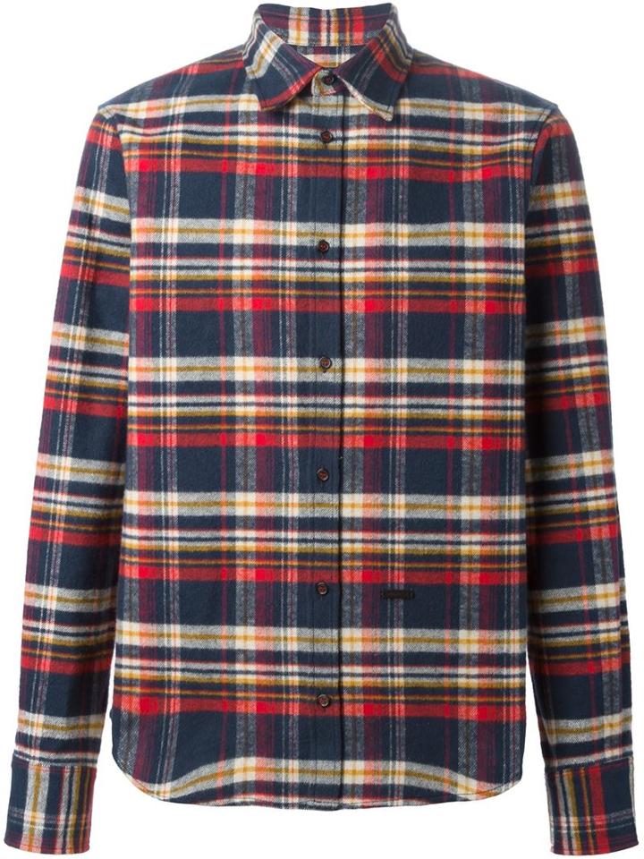 Dsquared2 Plaid Shirt, Men's, Size: 50, Blue, Cotton