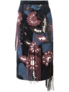 Burberry Prorsum Patchwork Floral Pattern Skirt, Women's, Size: 42, Blue, Silk/goat Suede/calf Suede