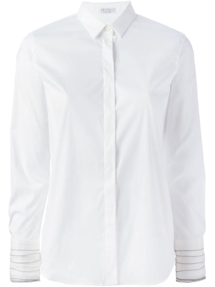 Brunello Cucinelli Embellished Cuff Shirt, Women's, Size: Medium, White, Cotton/polyamide/spandex/elastane/silk