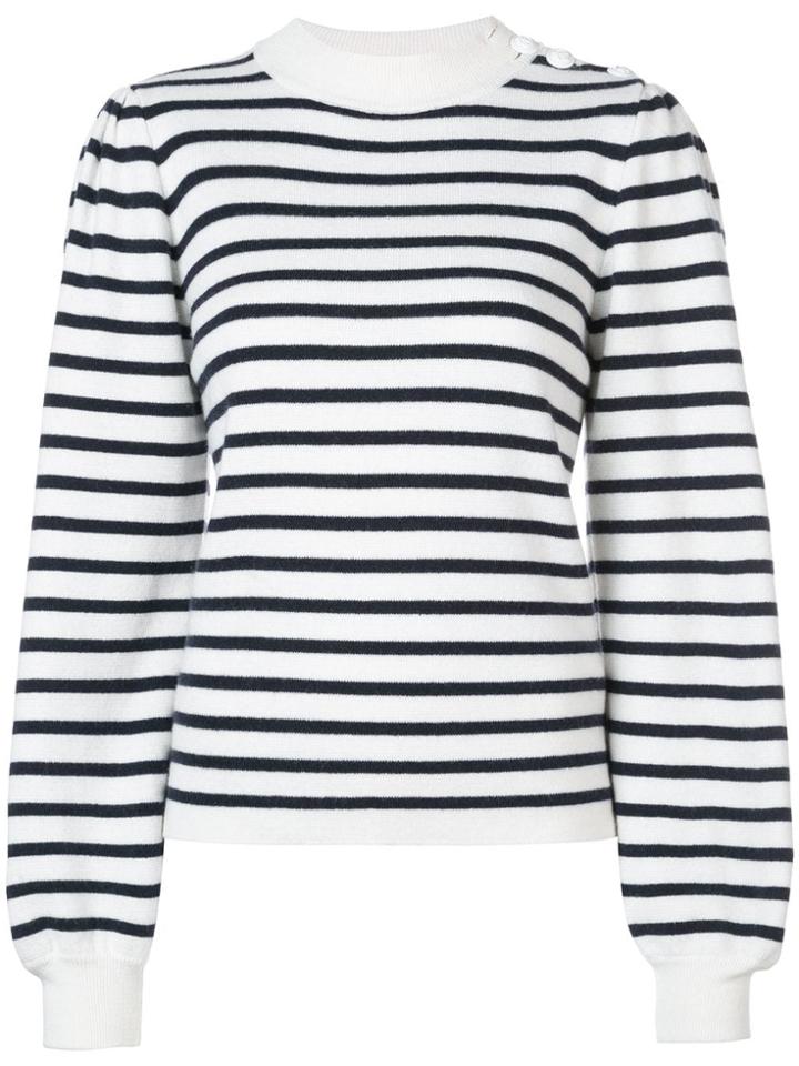 Ganni Buttoned Shoulder Striped Jumper - White