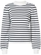 Ganni Buttoned Shoulder Striped Jumper - White