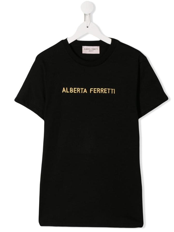 Alberta Ferretti Kids Teen Logo Embroidered T-shirt - Black