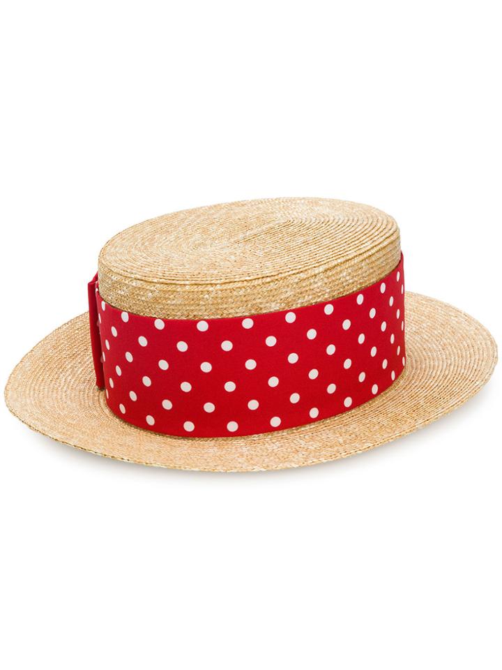 Miu Miu Polka Dot Boater Hat - Nude & Neutrals