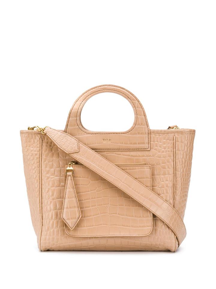 Max Mara Crocodile-effect Tote Bag - Neutrals