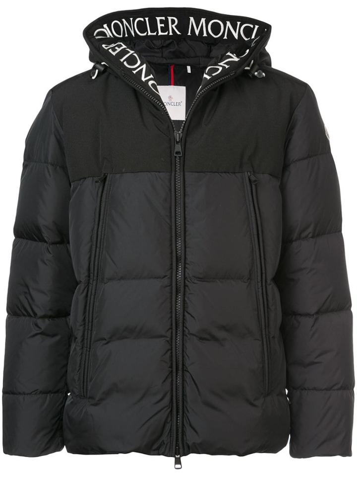 Moncler Logo Hooded Down Jacket - Black