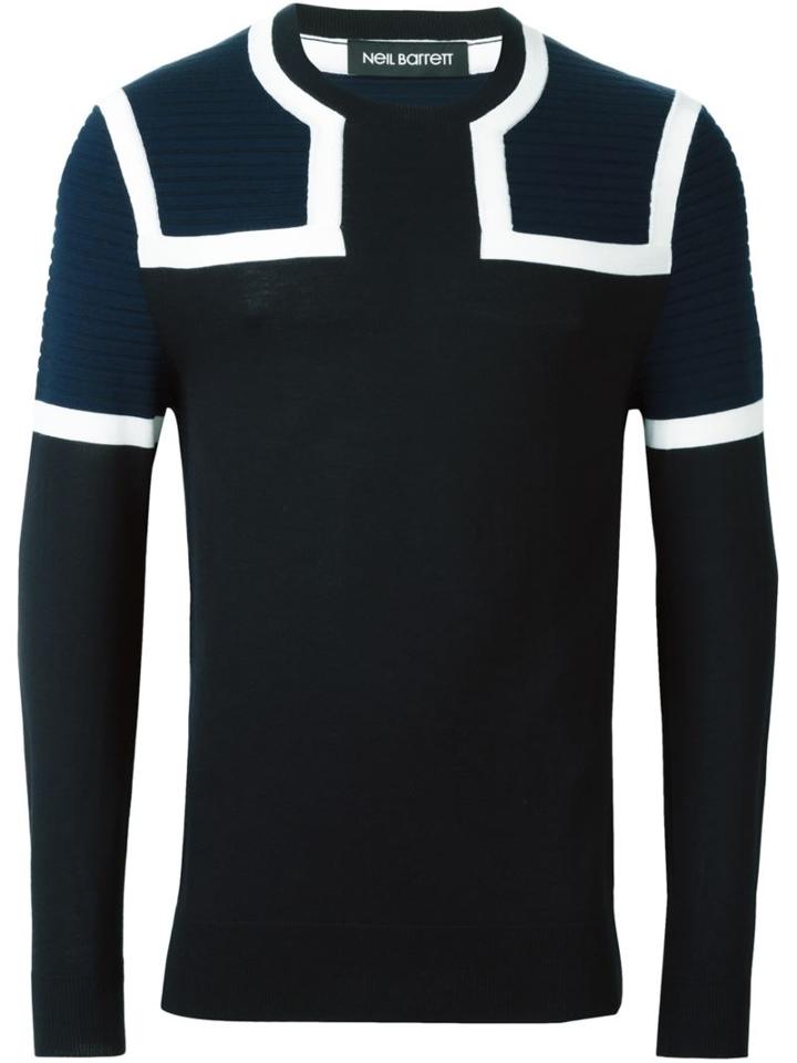 Neil Barrett Colour Block Jumper, Men's, Size: Small, Blue, Merino