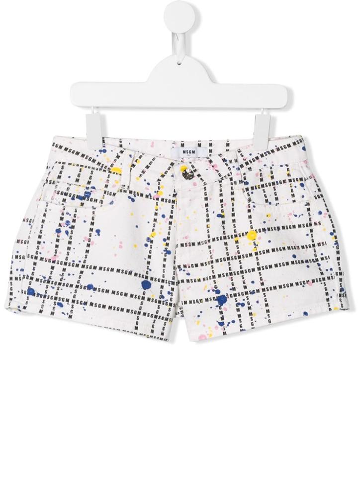 Msgm Kids Teen Logo Plaid Pattern Shorts - White