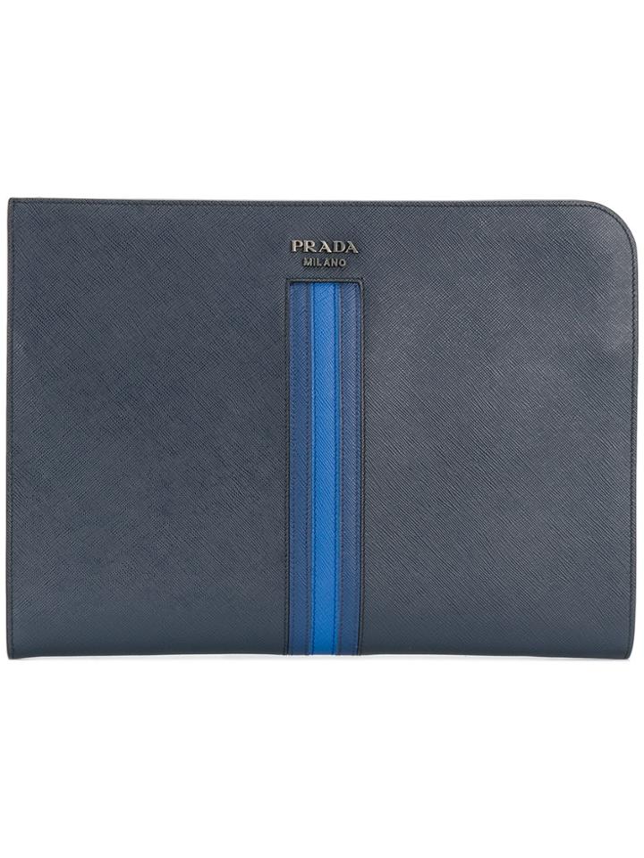 Prada Striped Portfolio Clutch - Blue
