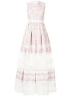 Huishan Zhang Floral Embroidered Evening Dress - Pink & Purple