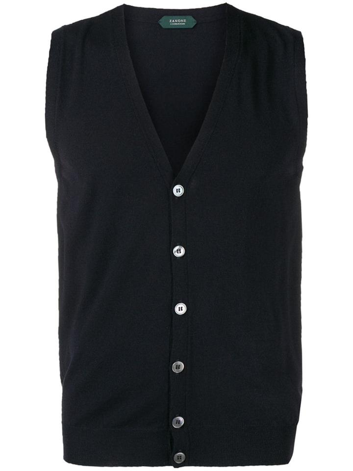 Zanone V-neck Knit Vest - Blue